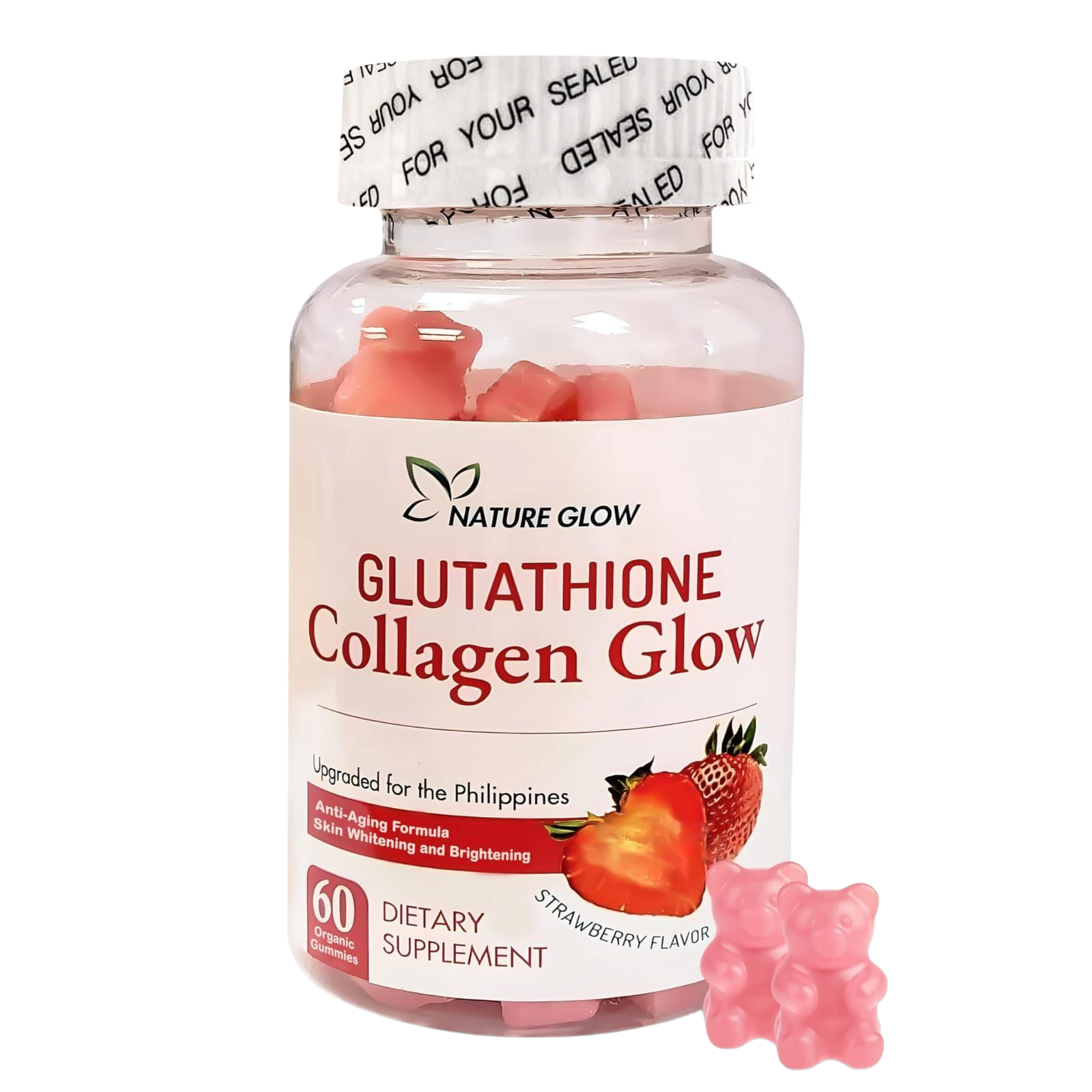 Nature Glow Glutathione Collagen Glow Dietary Supplement Strawberry Flavor 60 Organic Gummies 1 Nature Glow Glutathione Collagen Glow Dietary Supplement Strawberry Flavor 60 Organic Gummies